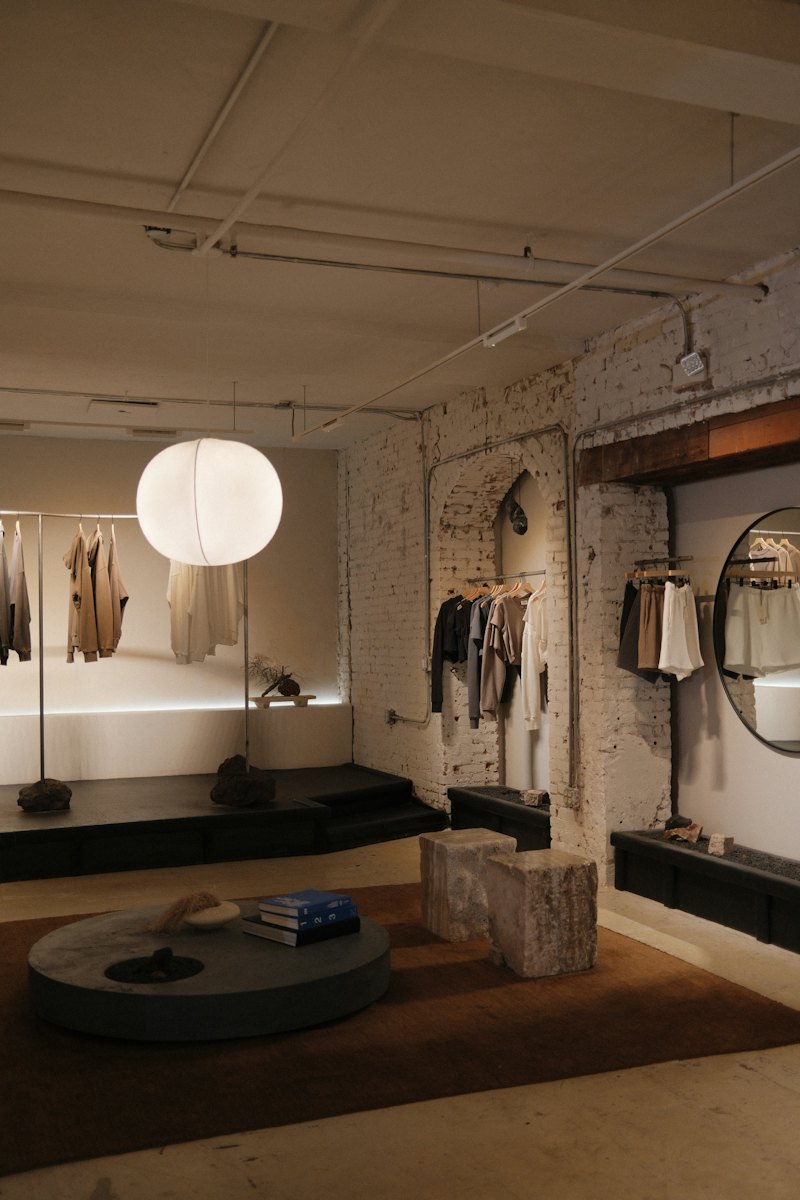 A minimal clothing store interior