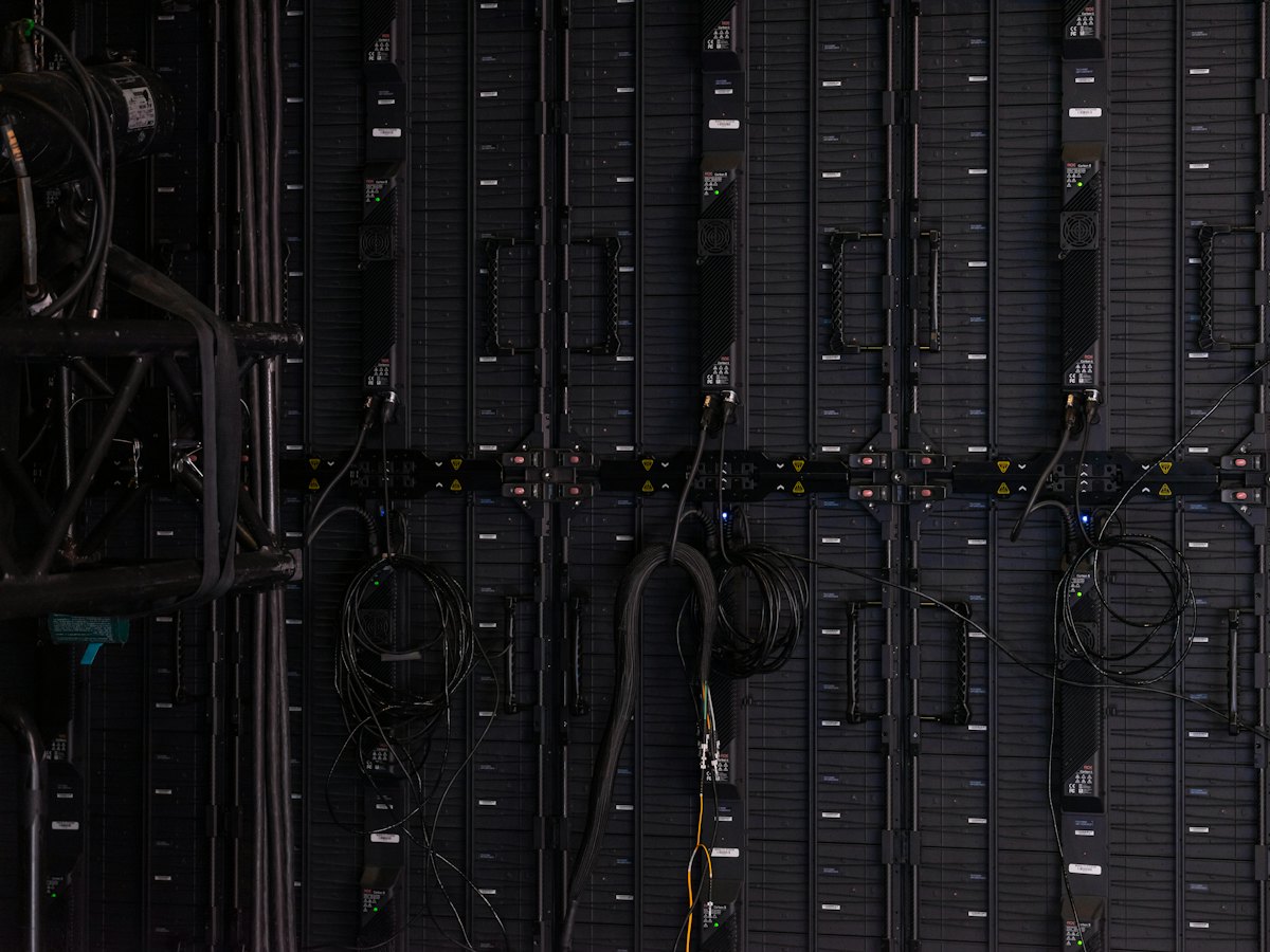 Close-up of server hardware in a data centre