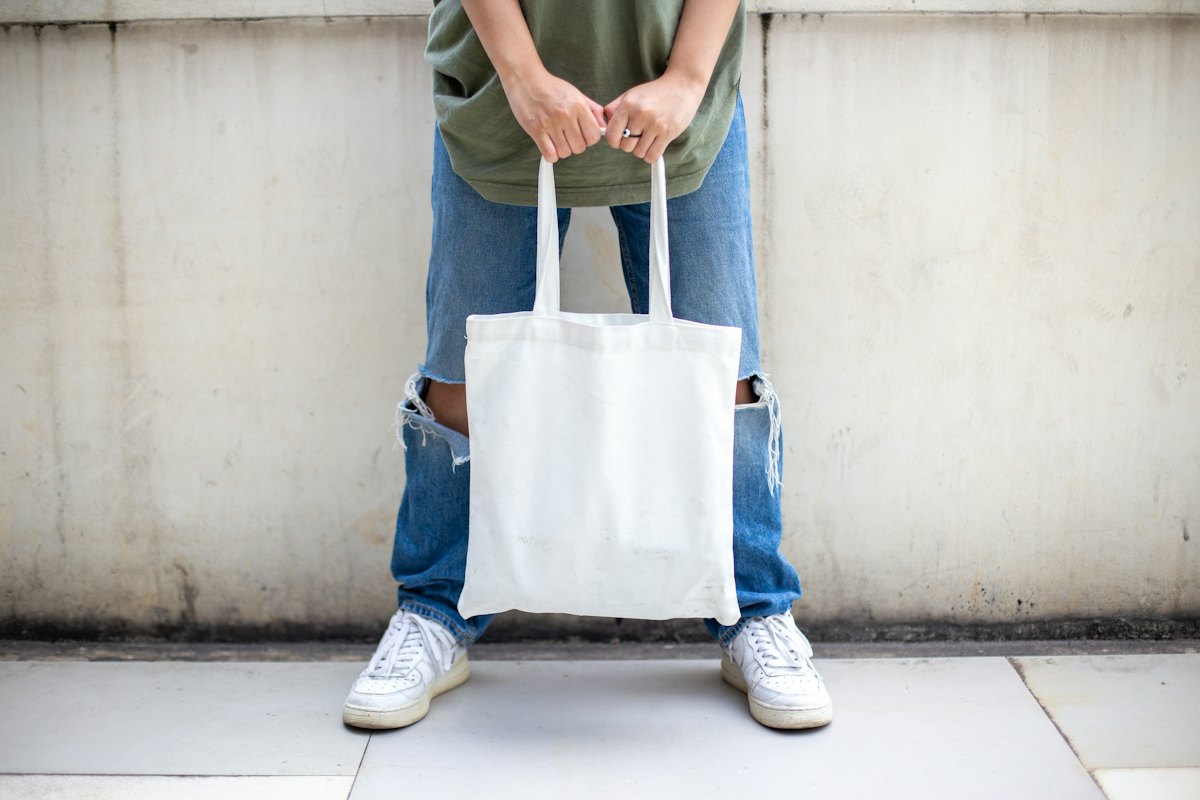 A plain canvas tote bag