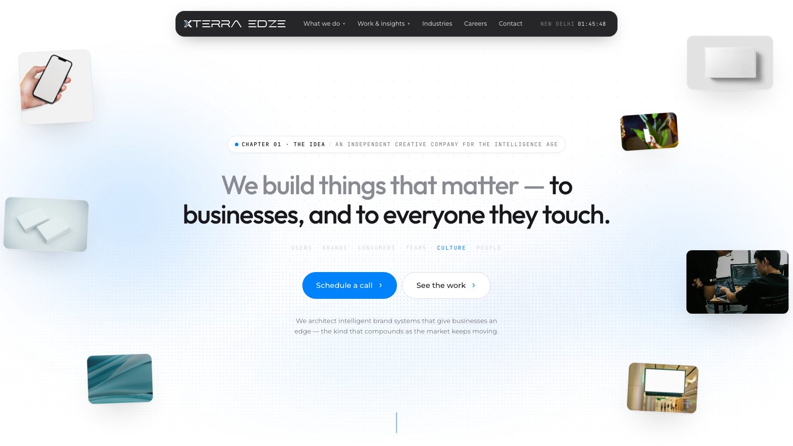 The opening screen of xterraedze.com: the headline “We build things that matter — to businesses, and to everyone they touch.”